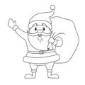 Santa claus with Christmas gifts bag. Black and white vector illustration for coloring book Royalty Free Stock Photo